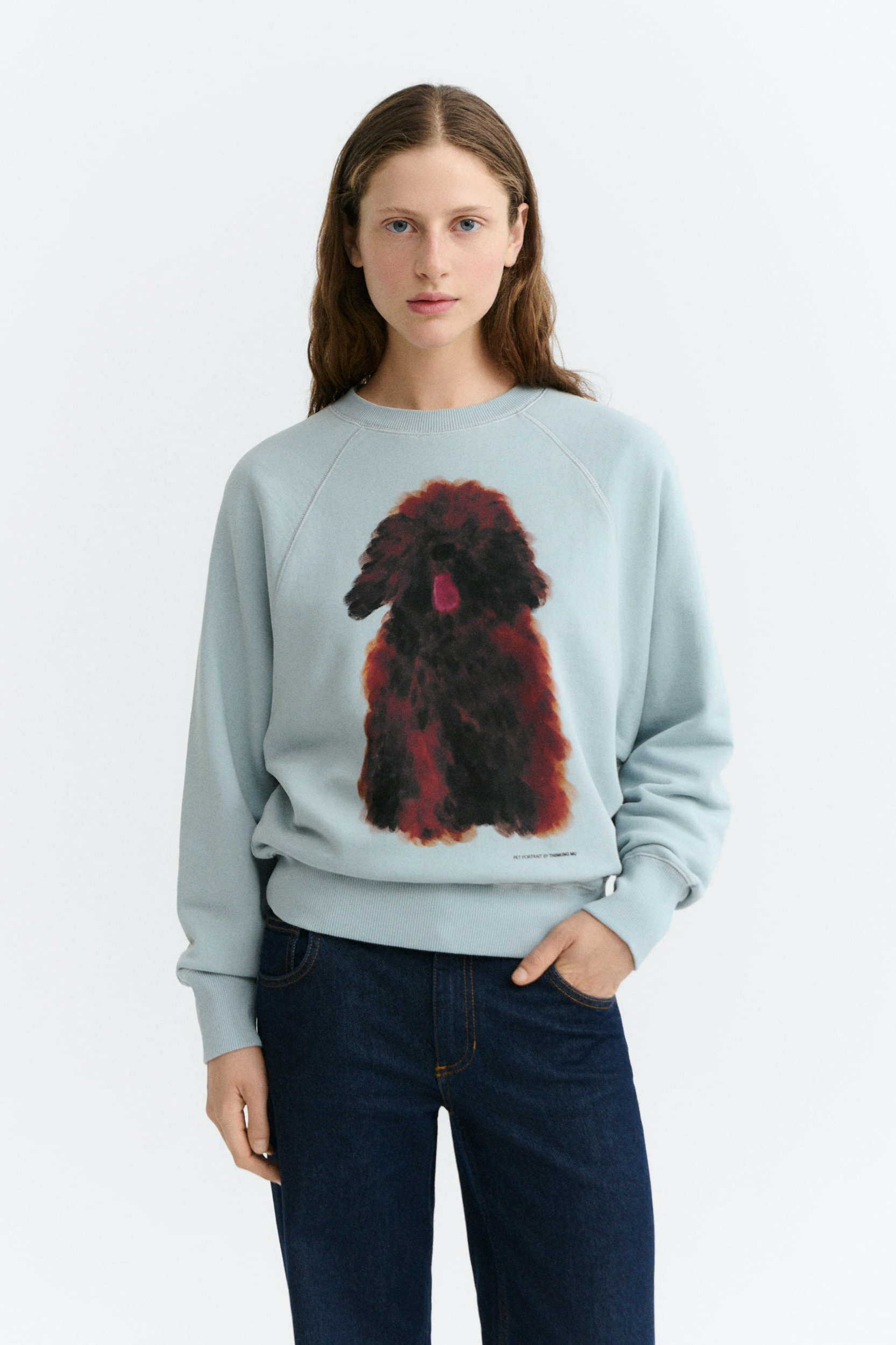 Thinking mu Damen vegan Sweatshirt Bonnie Mit Tierportr&Atilde;&curren;t Hellblau