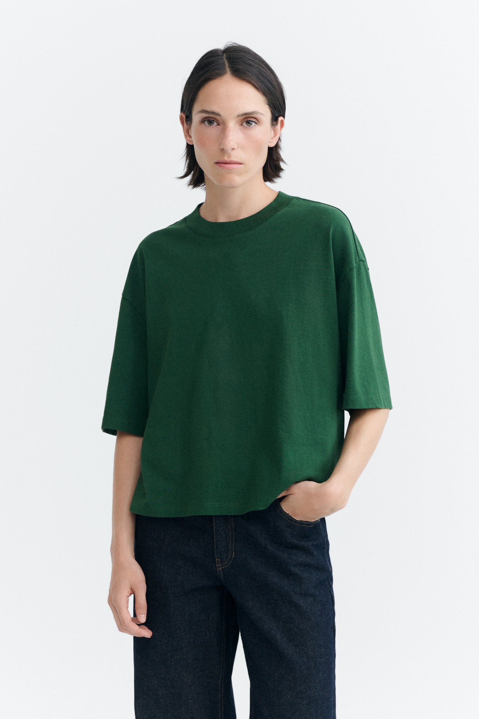 Thinking mu Damen vegan T-Shirt Lena Oversize Dunkelgr&Atilde;&frac14;n