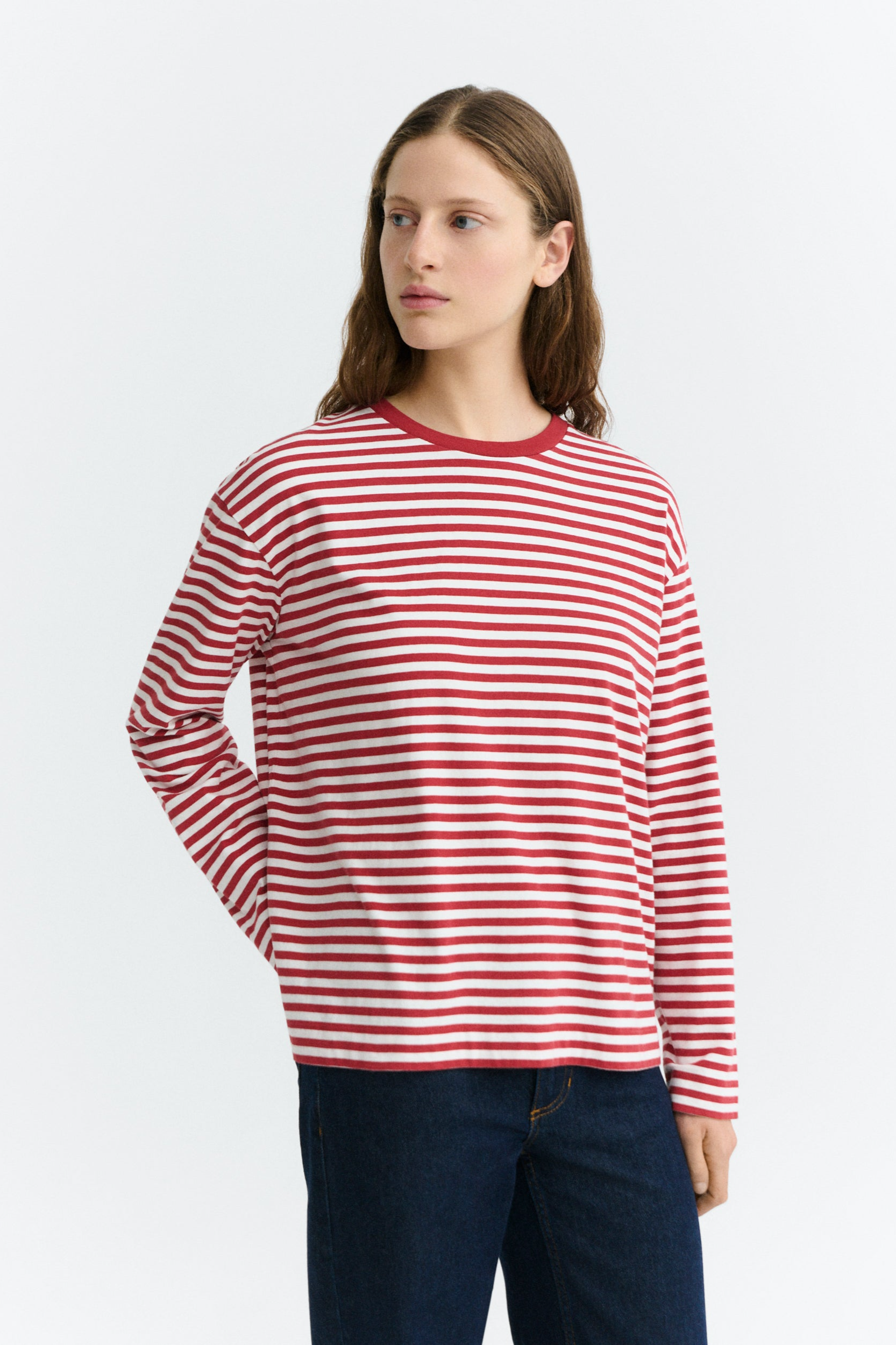 Thinking mu Damen vegan T-Shirt Emily Lang&Atilde;&curren;rmelig Rot Gestreift