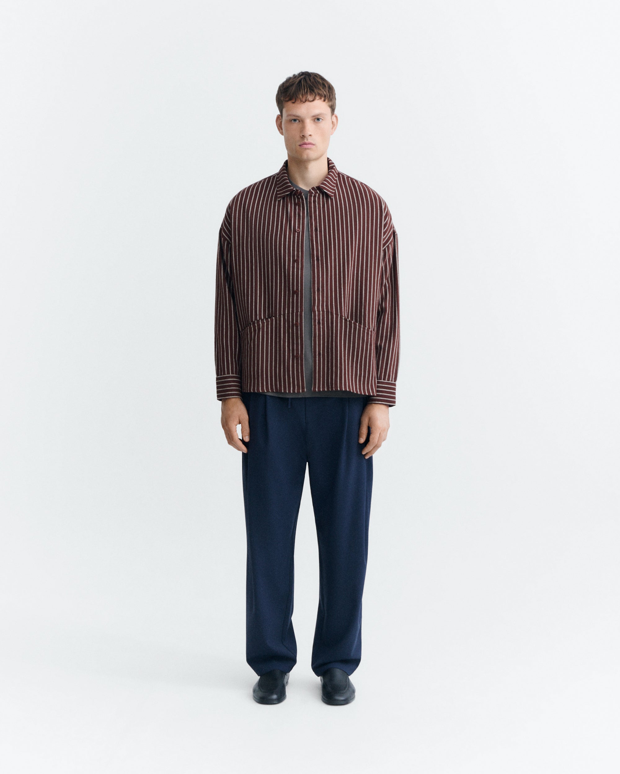 Thinking MU men vegan Shirt Jim Ohara Striped Brown