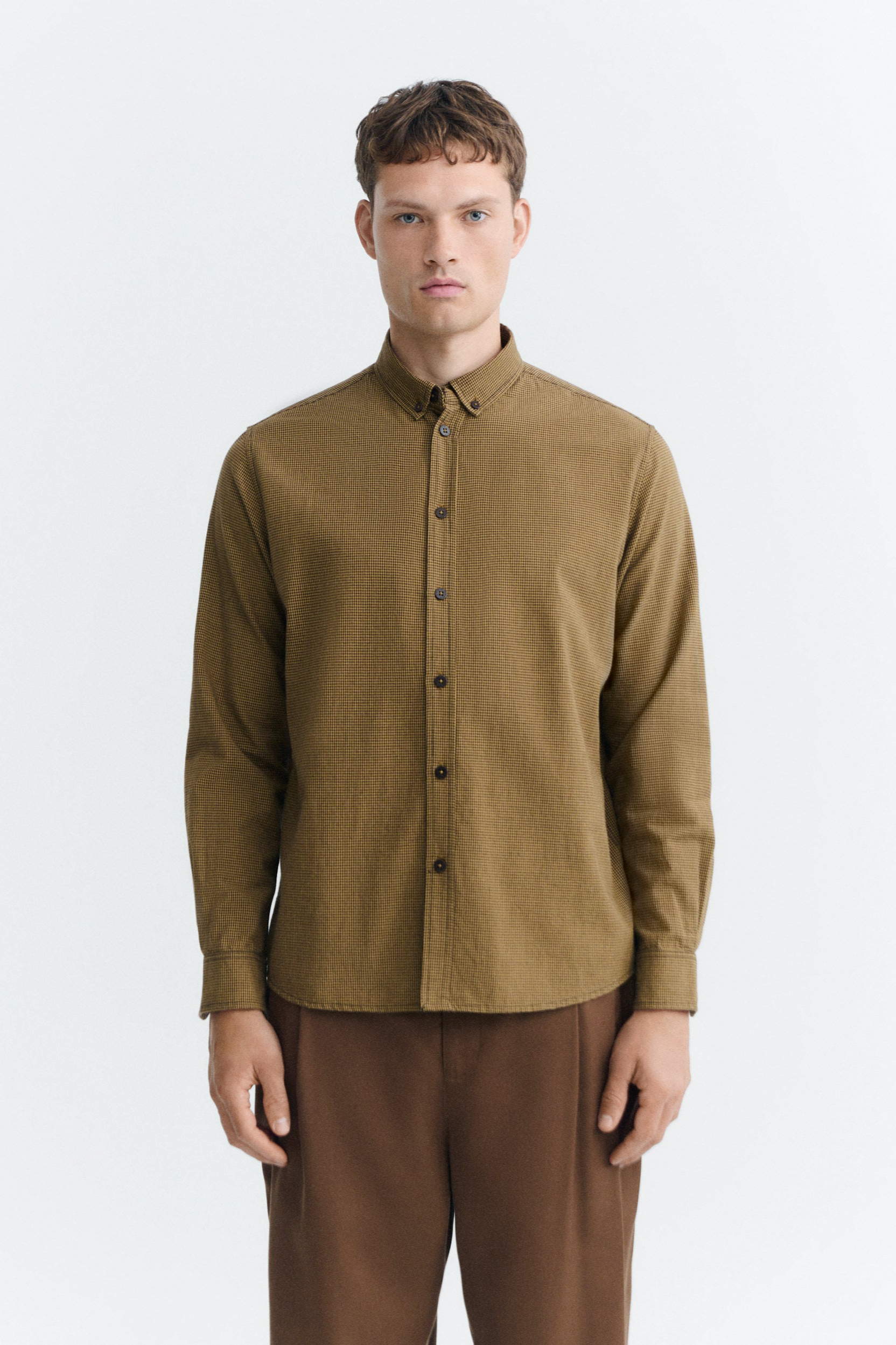 Thinking mu Herren vegan Hemd Ant Kariert, Farbe Camel