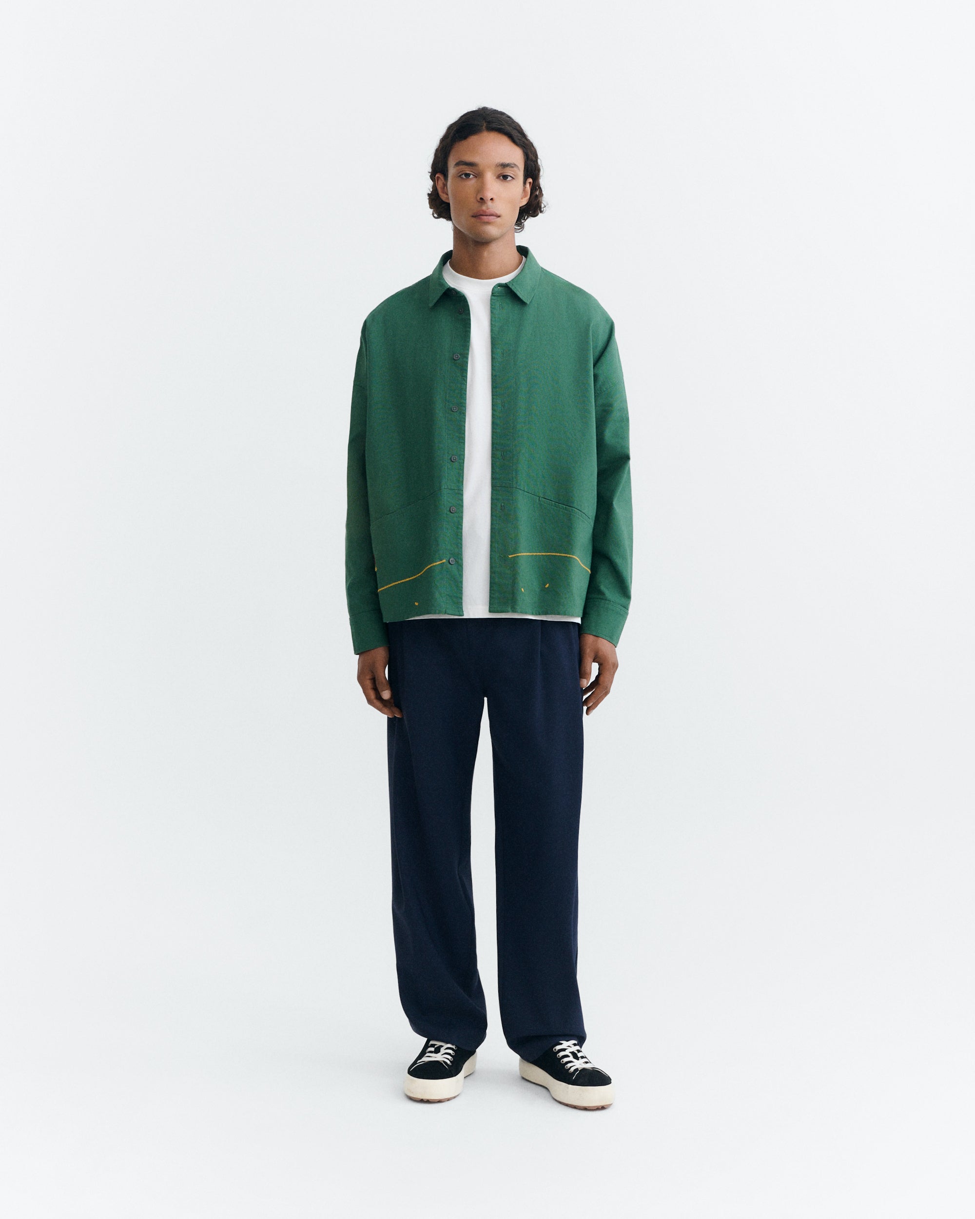 Thinking MU men vegan Shirt Jim Hand Embroidered Dark Green