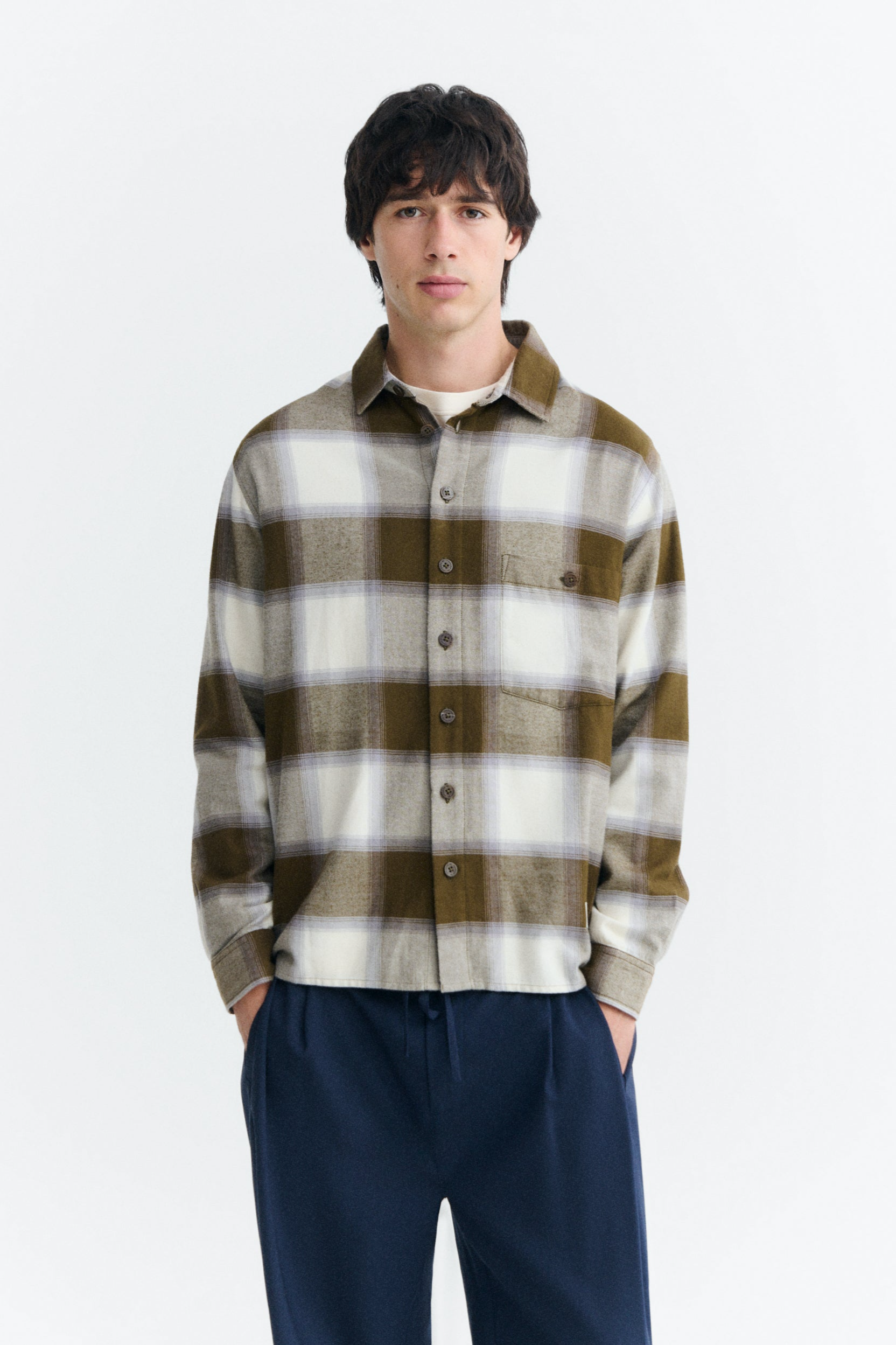 Thinking mu Herren vegan Overshirt Ashe Theo Kariert Gr&Atilde;&frac14;n
