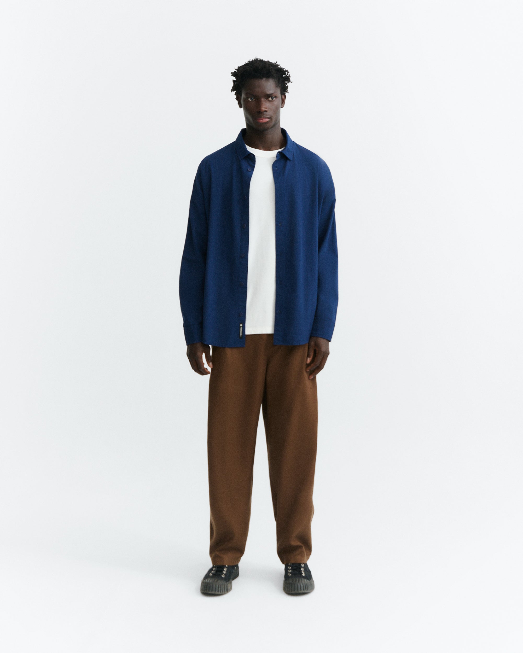 Thinking MU men vegan Shirt Haru Seersucker Oversized Blue