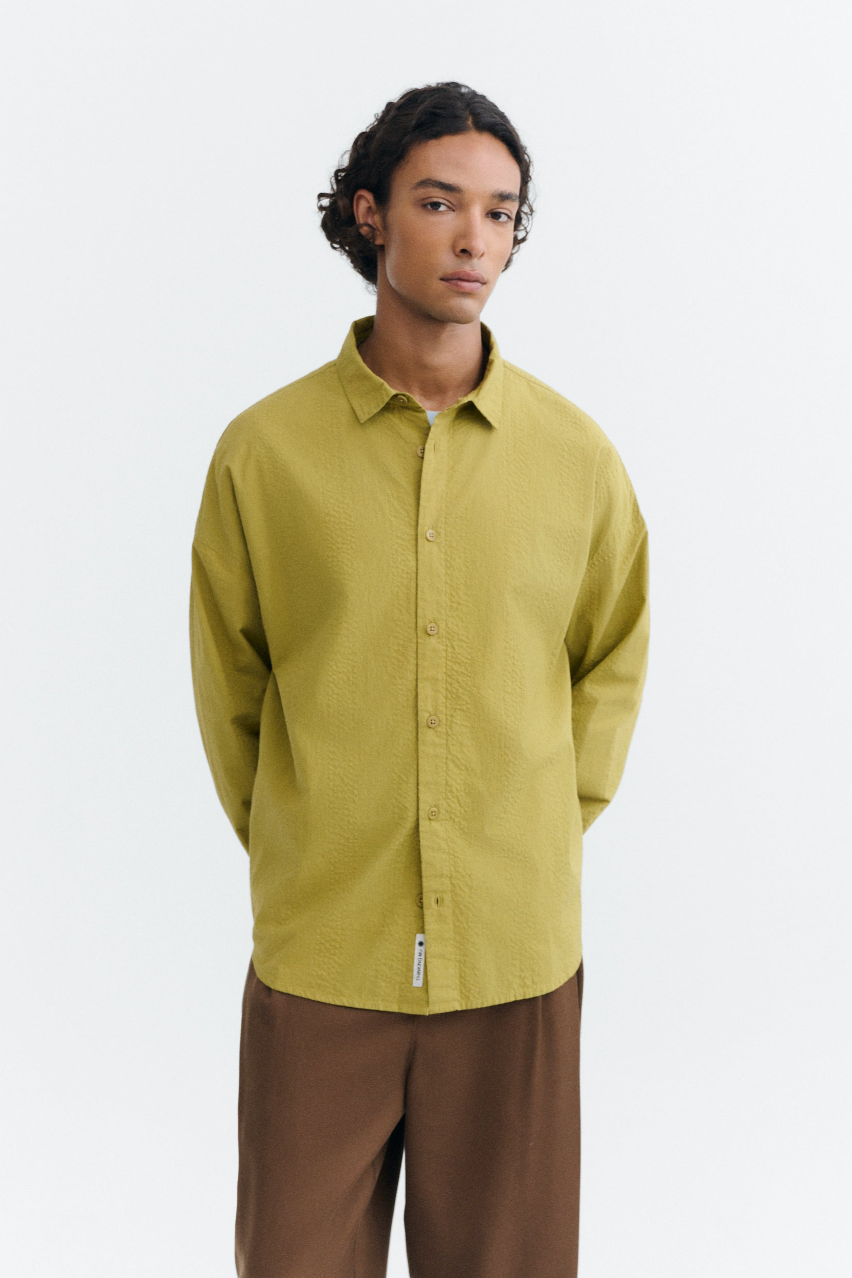 Thinking mu Herren vegan Hemd Haru Aus Seersucker Oversize Gr&Atilde;&frac14;n