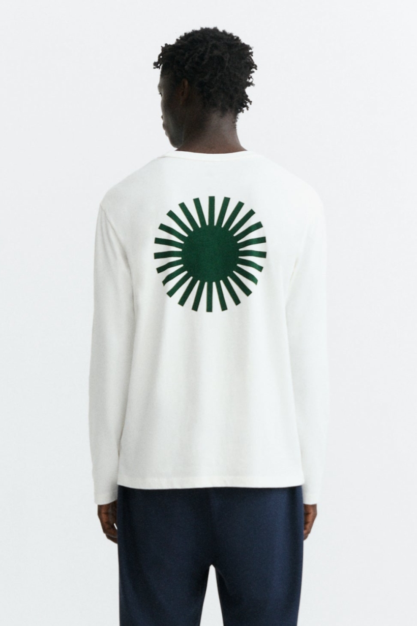 Thinking mu Herren vegan T-Shirt Emilio Lang&Atilde;&curren;rmelig Wei&Atilde;Ÿ/Gr&Atilde;&frac14;n Sun Back