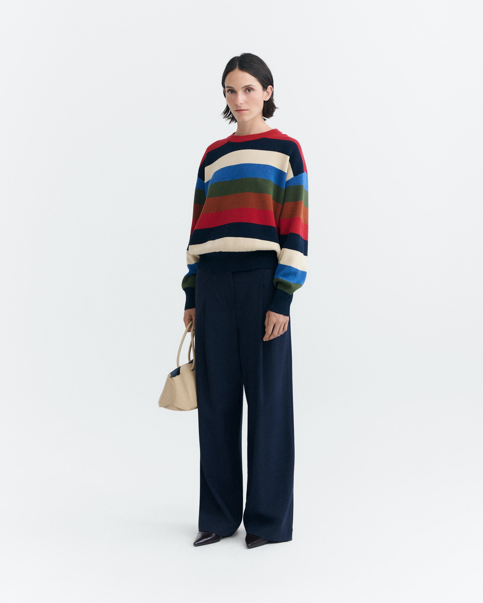 Thinking MU womens vegan Sweater Petra Striped Blue/ Red/ Cream