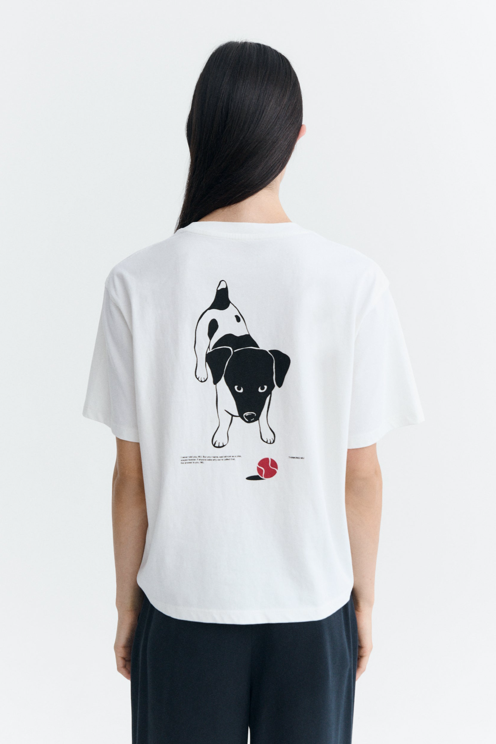 Thinking mu Damen vegan T-Shirt Lucia Dog Ball Wei&Atilde;Ÿ
