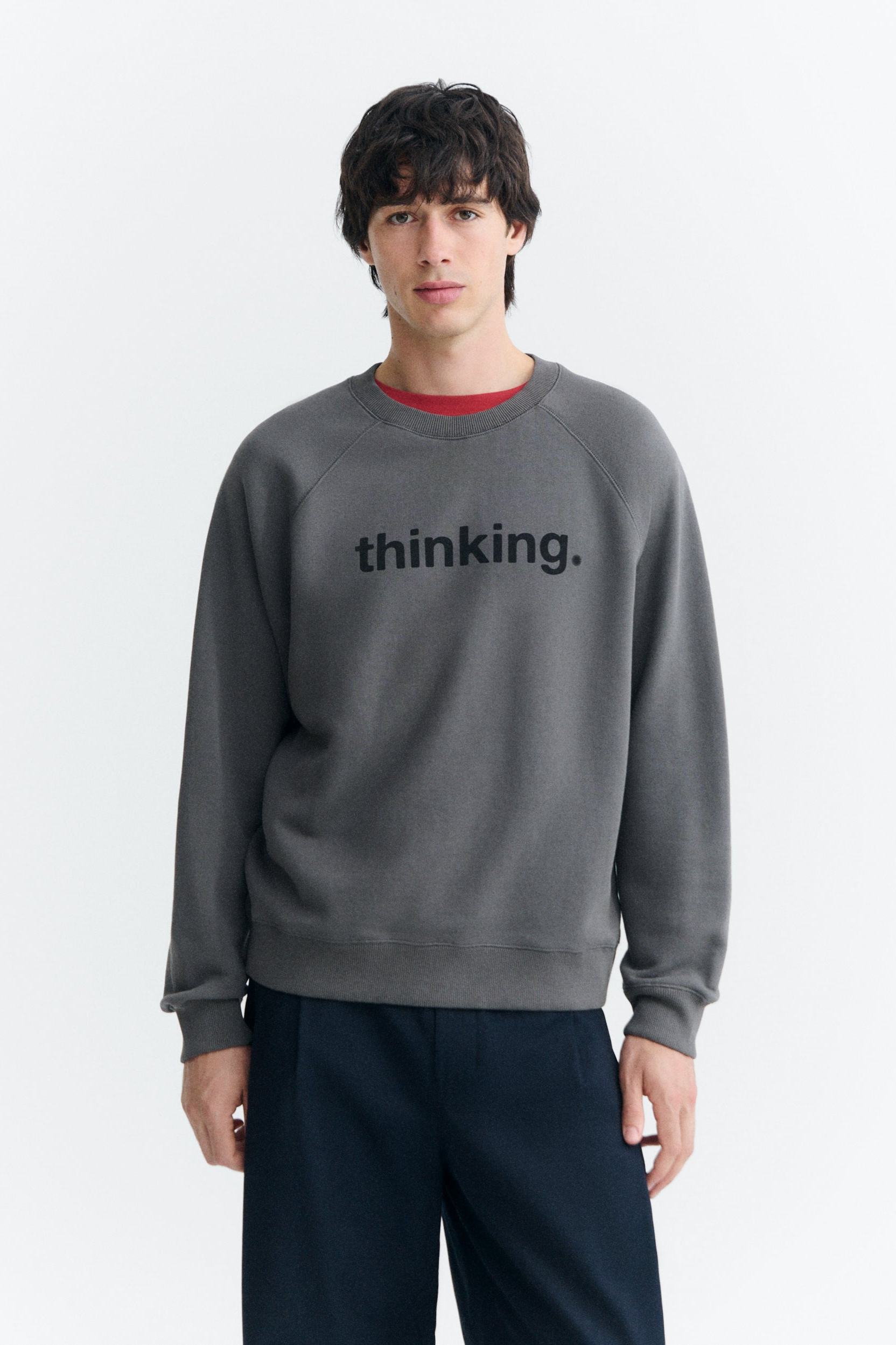 Thinking mu Herren vegan Sweatshirt Thinking Pepe In Grau