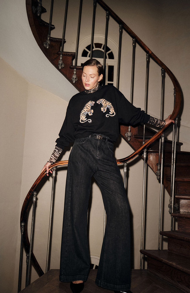 womens vegan Sweatshirt Statement Tiger Black