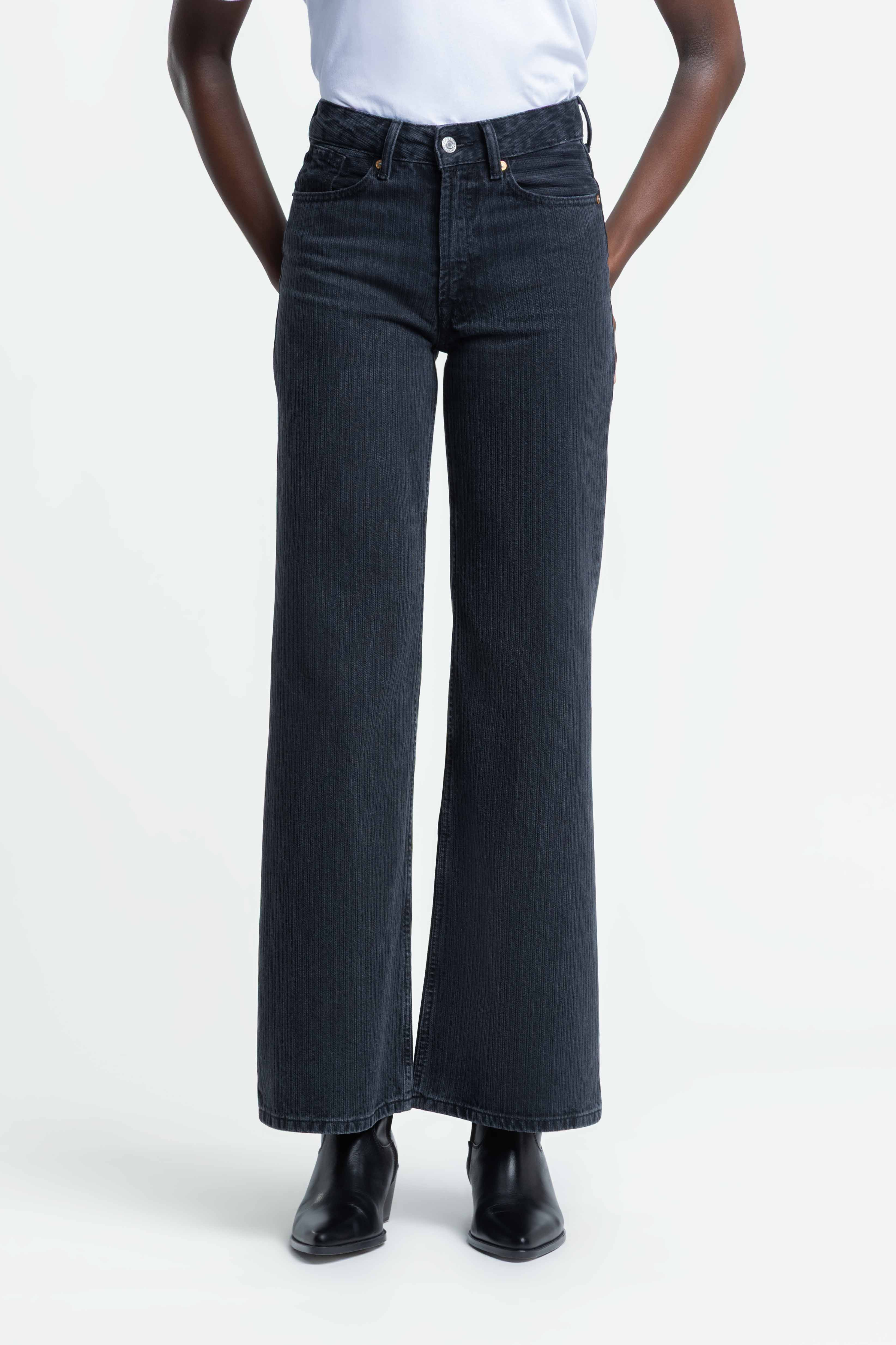 Kings Of Indigo Damen vegan Jeans Jane Stripe Schwarz Washed