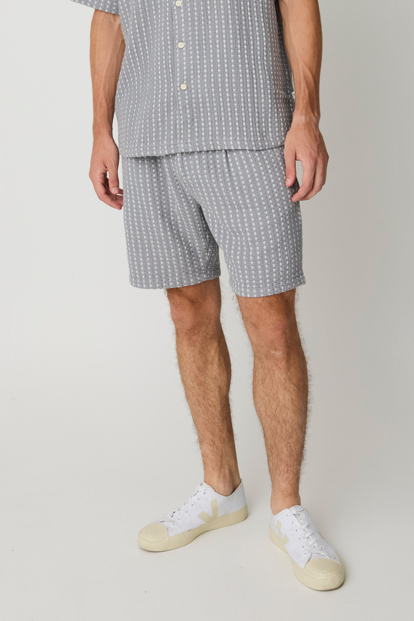KnowledgeCotton Apparel men vegan Shorts Ash Comfort Structure Grey Stripe