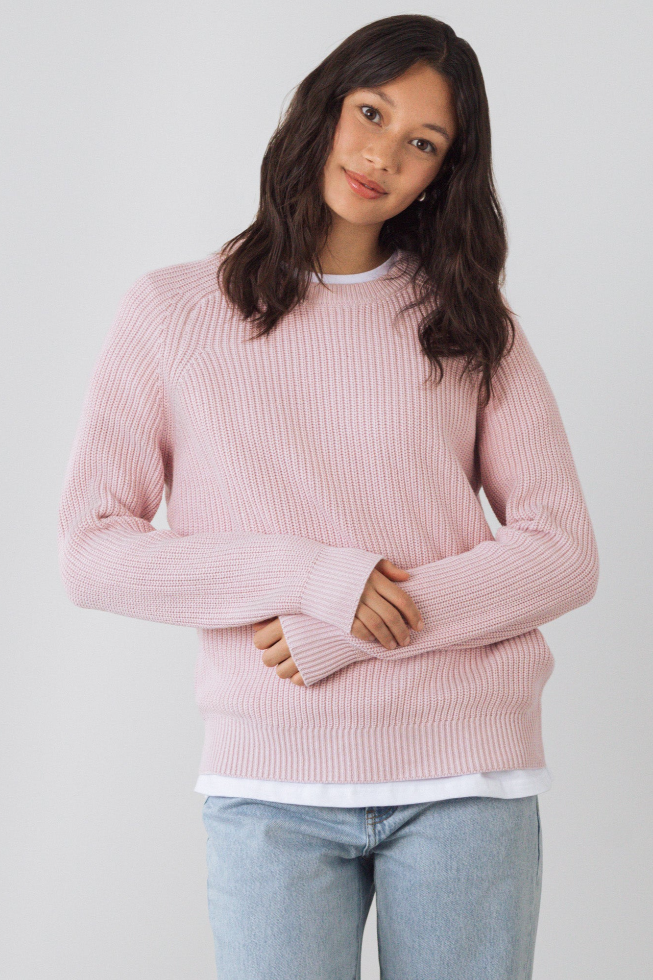 Honest Basics womens vegan Jumper Heavy Knit Peony