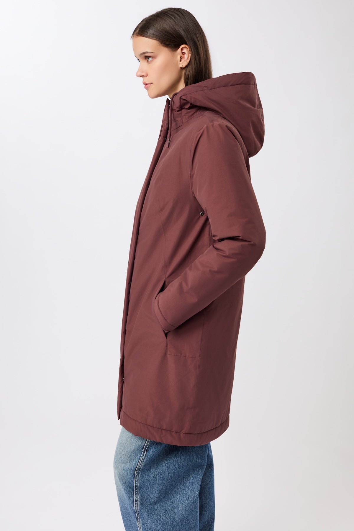 LangerChen womens vegan Parka Padded Slightly Tailored Burgundy
