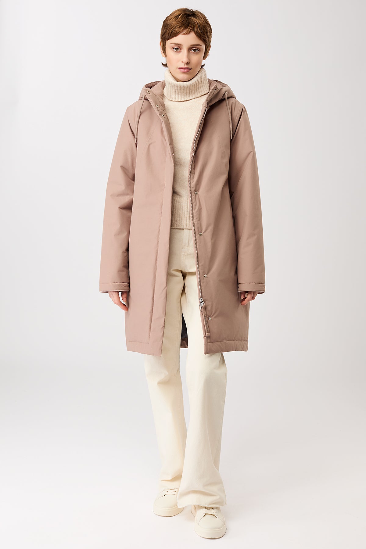 LangerChen womens vegan Parka Padded Slightly Tailored Cocoon Beige