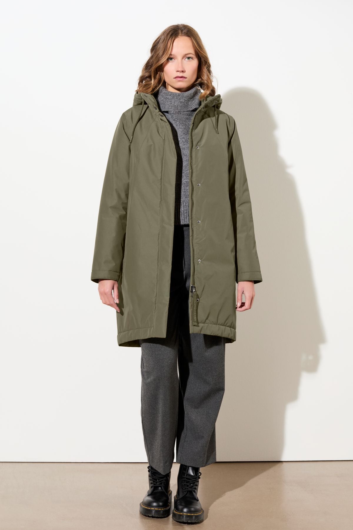 LangerChen womens vegan Parka Padded Slightly Tailored Sencha Green