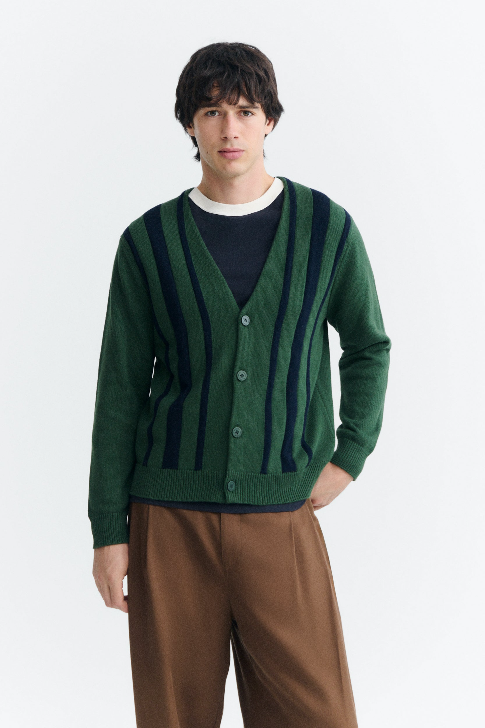 Thinking MU men vegan Cardigan Creed Striped Green