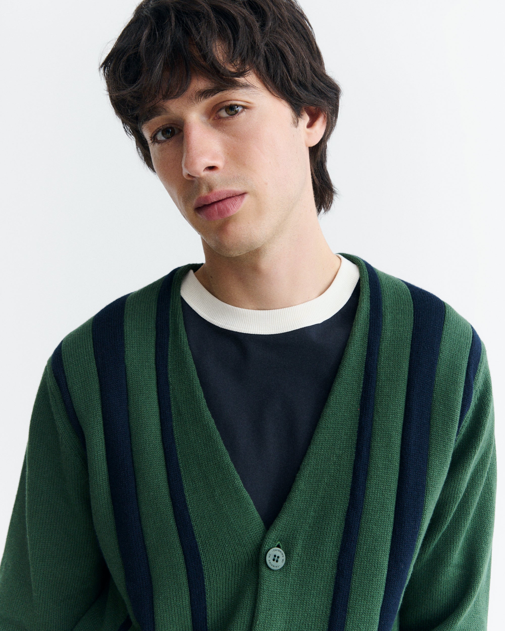 Thinking MU men vegan Cardigan Creed Striped Green