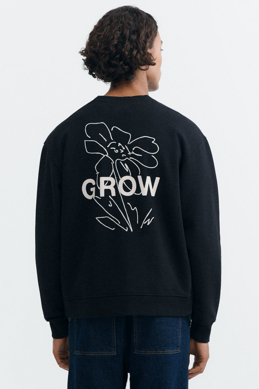 Thinking mu Herren vegan Sweatshirt Grow Leon Mit Stickerei Schwarz