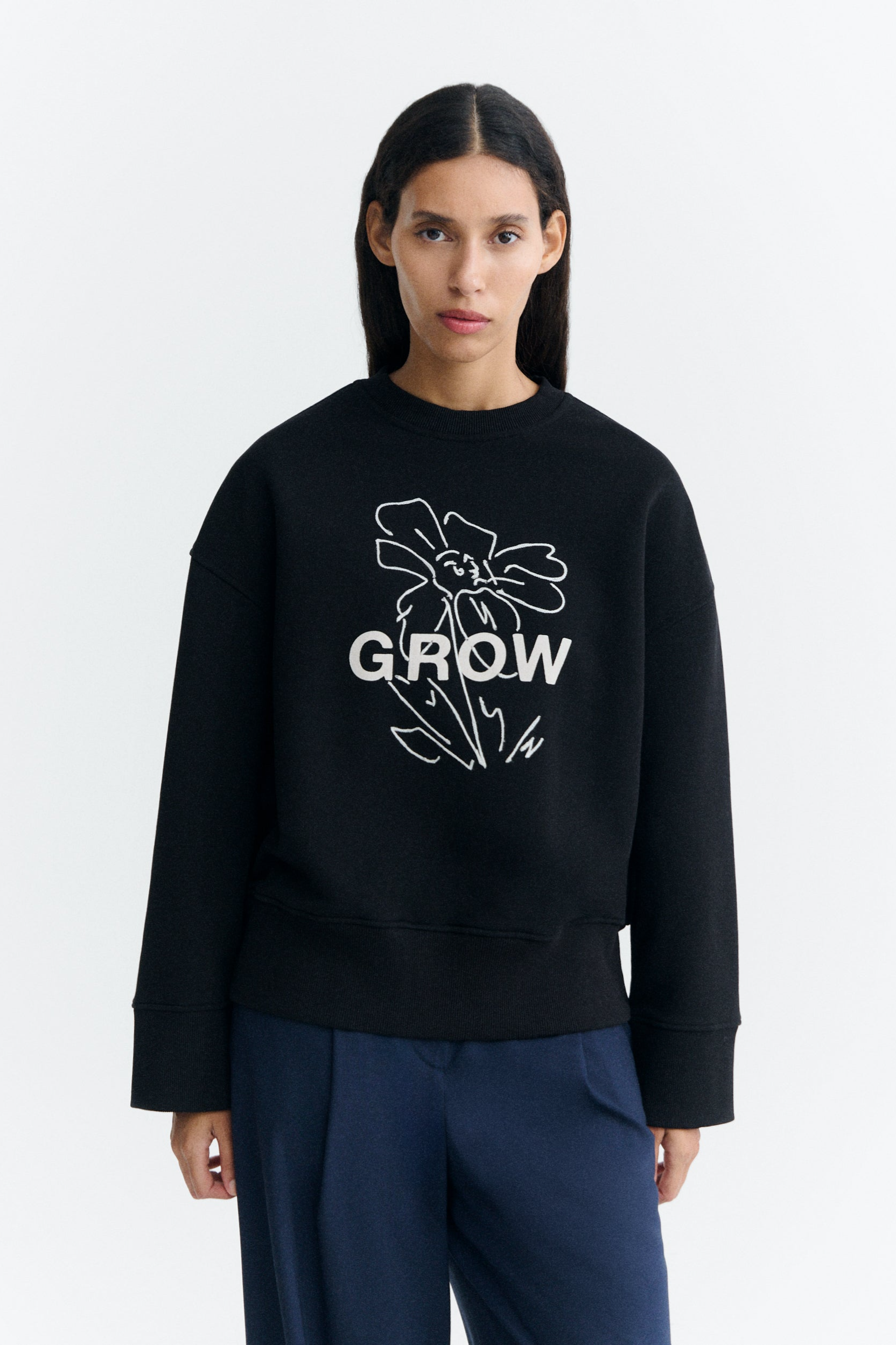 Thinking mu Damen vegan Sweatshirt Jimena Mit Stickerei Schwarz