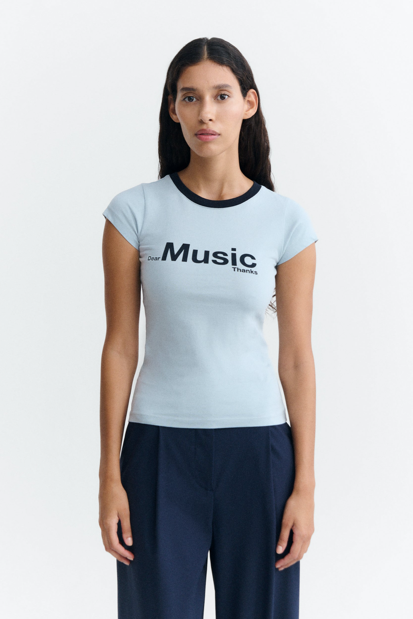Thinking mu Damen vegan T-Shirt Mirna Schmal Geschnitten Hellblau