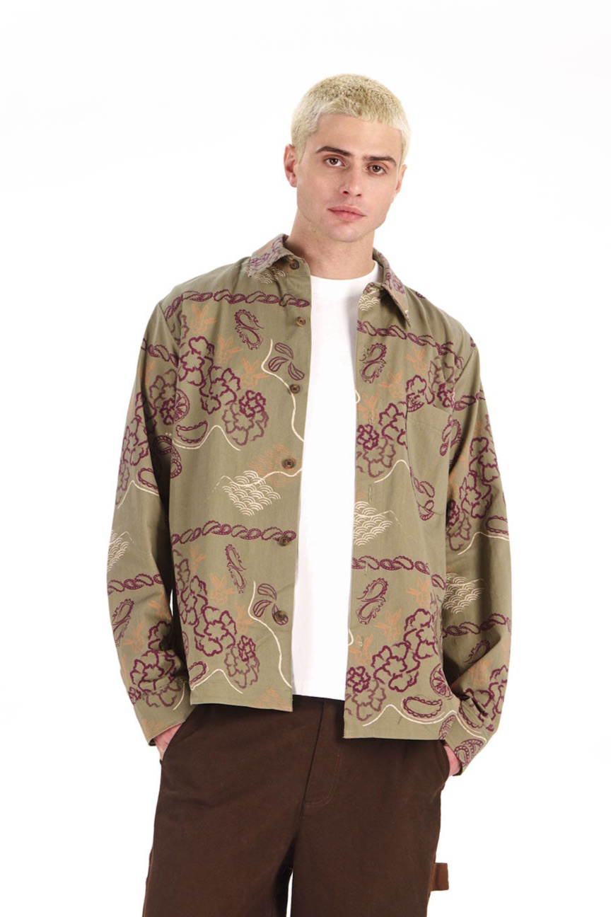 KOMODO Herren vegan Hemd Mit Bandana-Print Khaki