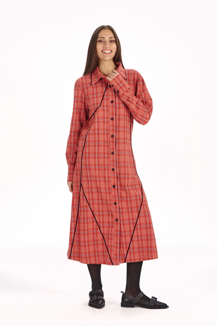 KOMODO Damen vegan Kleid Serina In Rot Mit Karomuster