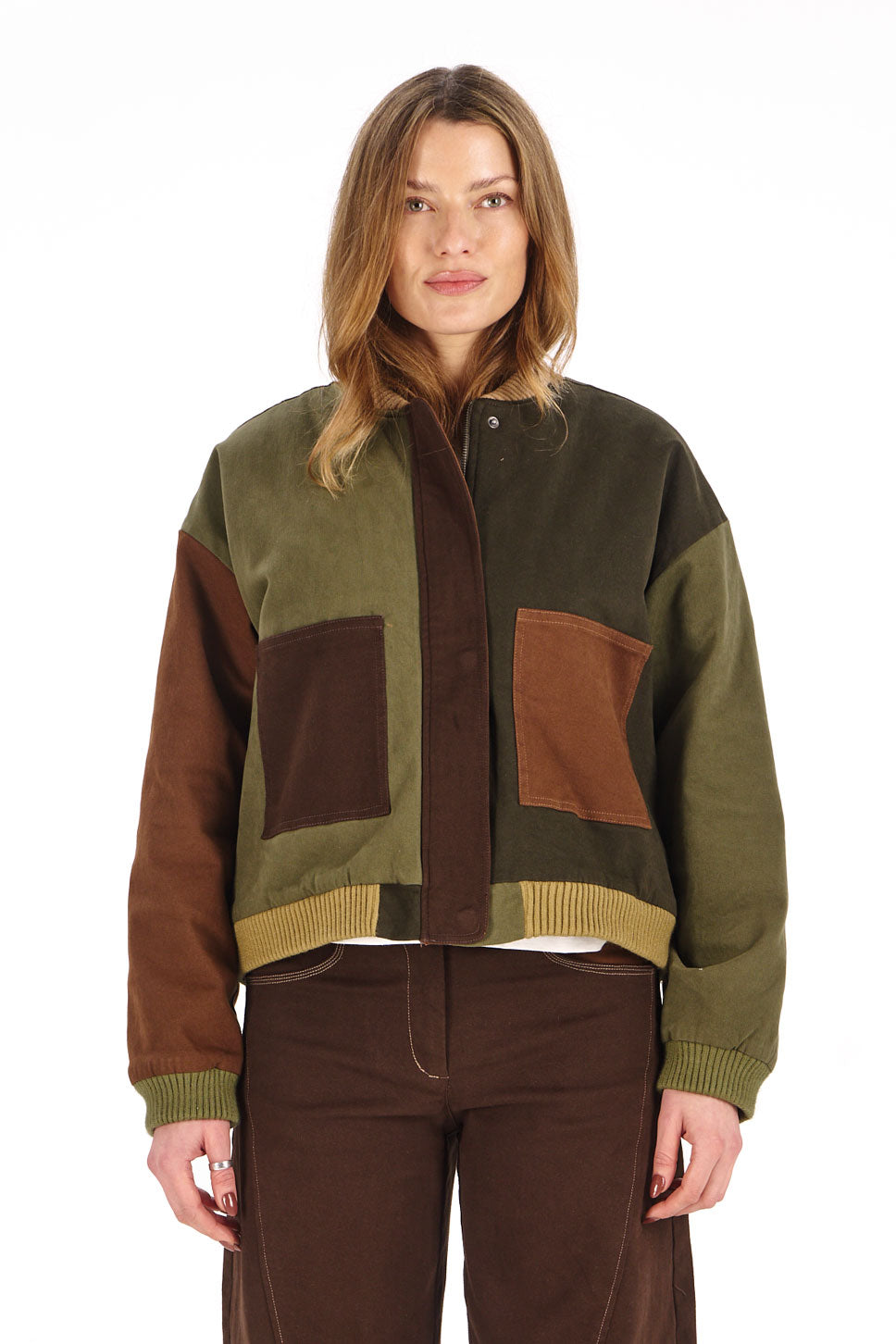 KOMODO Damen vegan Jacke Miki Patchwork GrÃ¼n/Braun