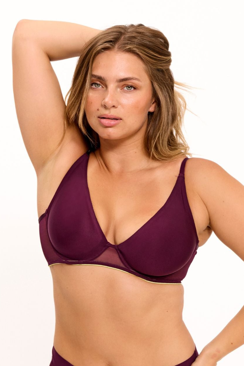 Understatement womens vegan Bra Micro Mesh Underwired Plum