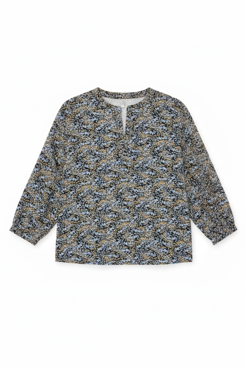 WiDDA Damen vegan Bluse Monya Butterfly Mit Fledermaus&Atilde;&curren;rmeln, Blaugr&Atilde;&frac14;n/Braun