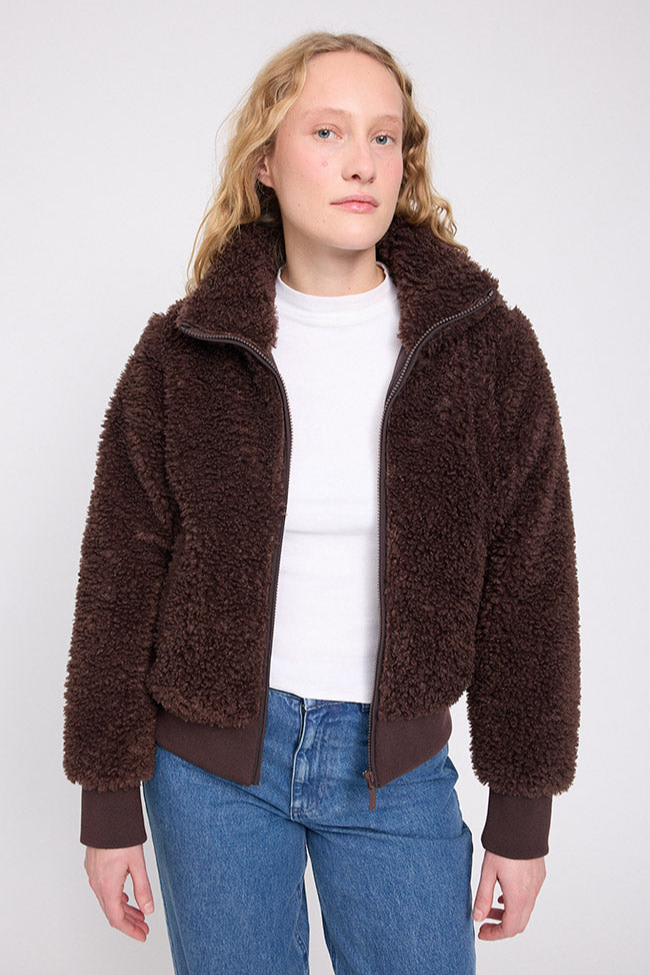 Mazine Damen vegan Jacke Aus Kunstfell Blouson Farbe Kaffee