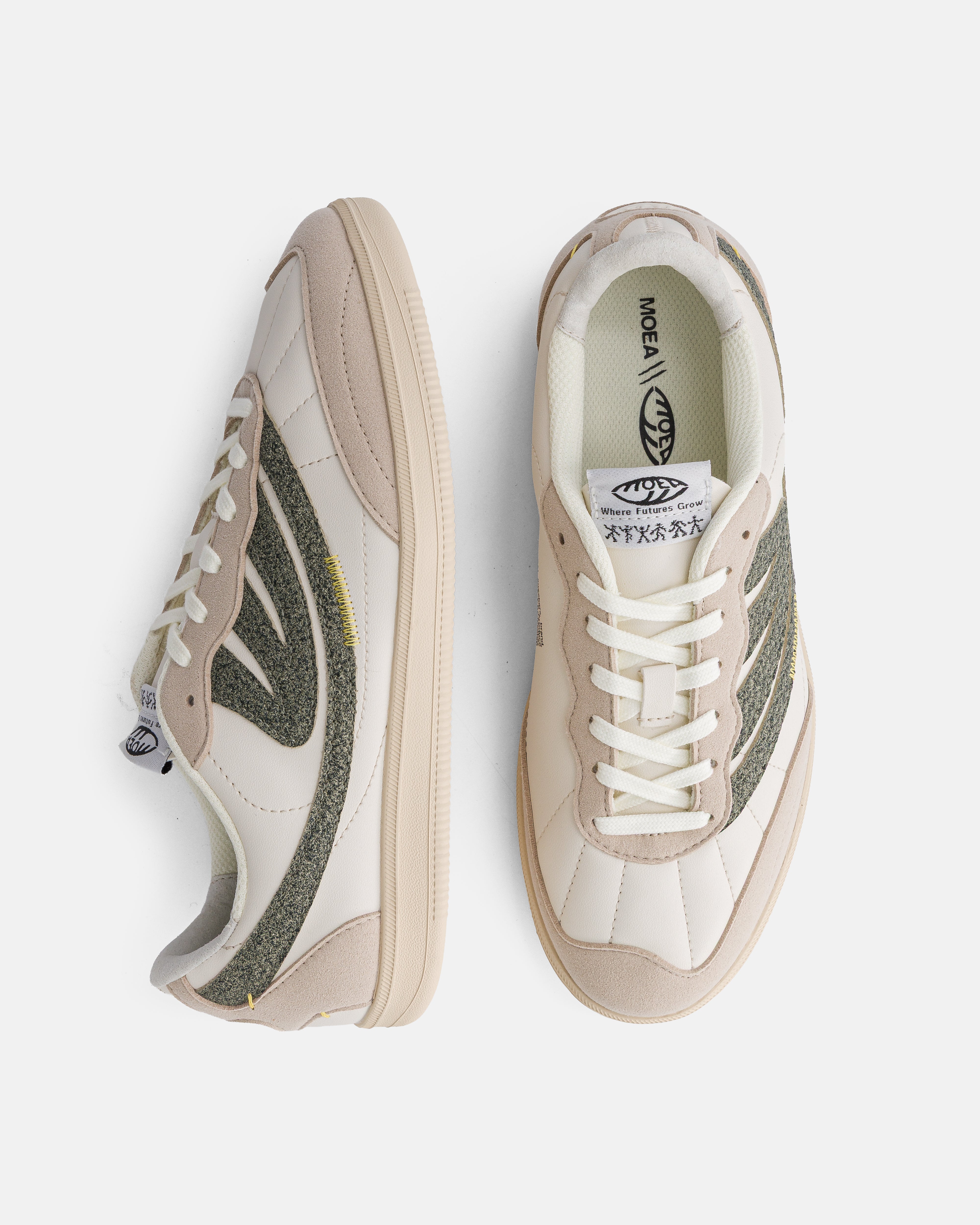 MoEa men vegan Sneakers Flow Beige/ Green Mushroom