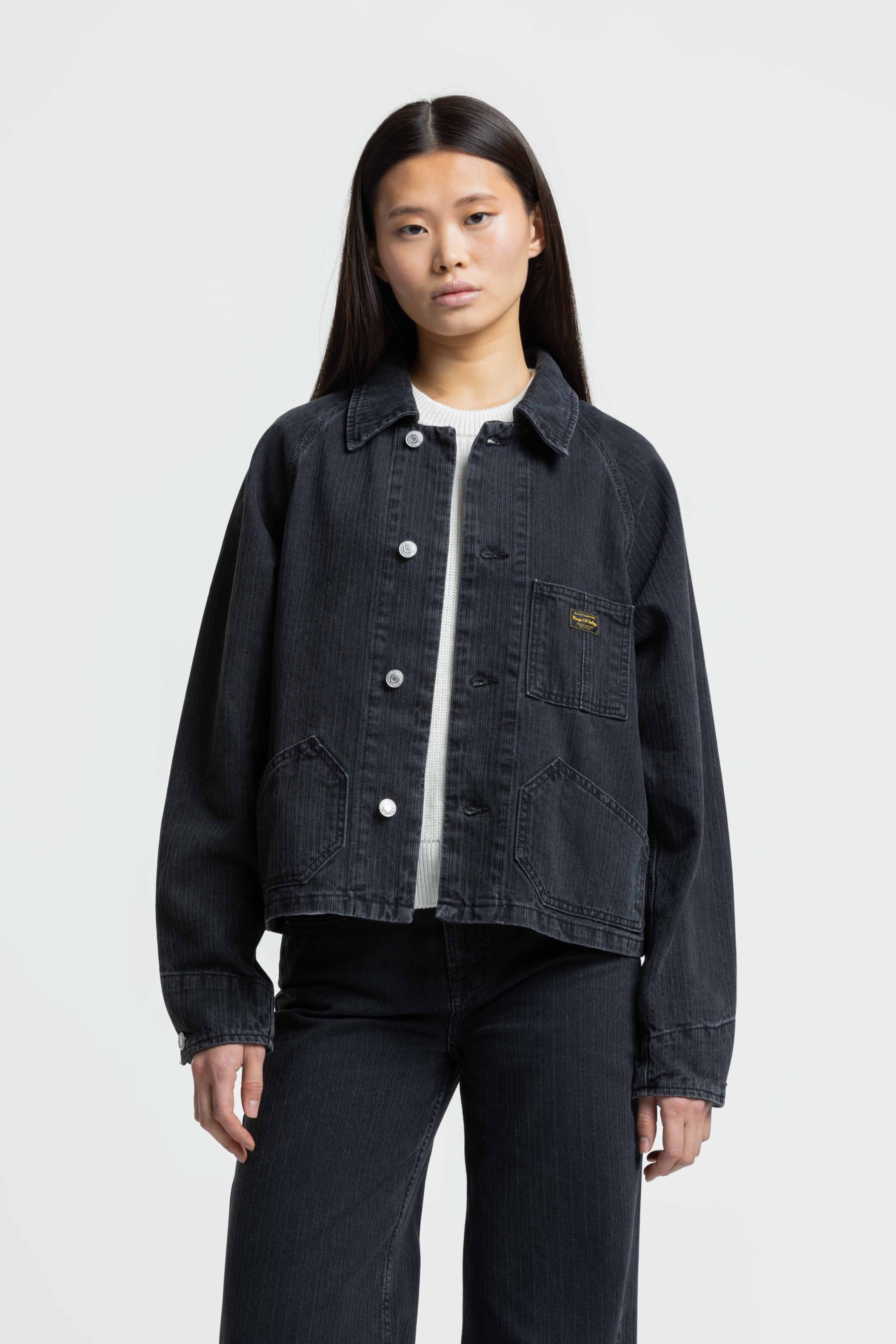 Kings of Indigo Damen vegan Jacke Jeena Stripe Schwarz Washed