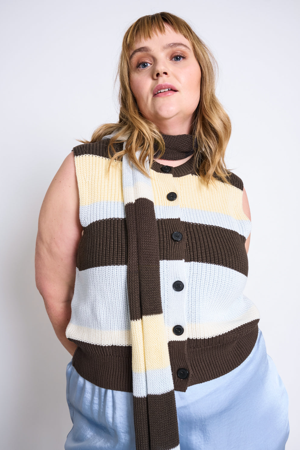 JAN N JUNE Damen vegan Strickweste Freitags Gestreift Mehrfarbig