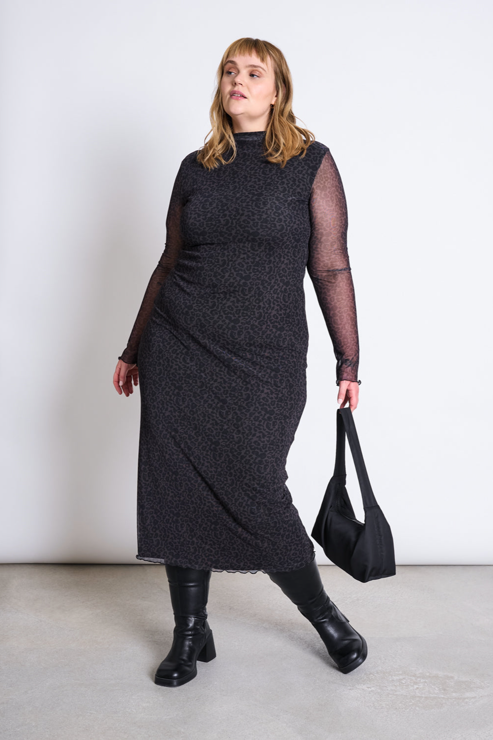 JAN N JUNE JAN 'N JUNE Damen vegan Lang&Atilde;&curren;rmliges Netzkleid Von Zaldi Mit Dunklem Leopardenmuster