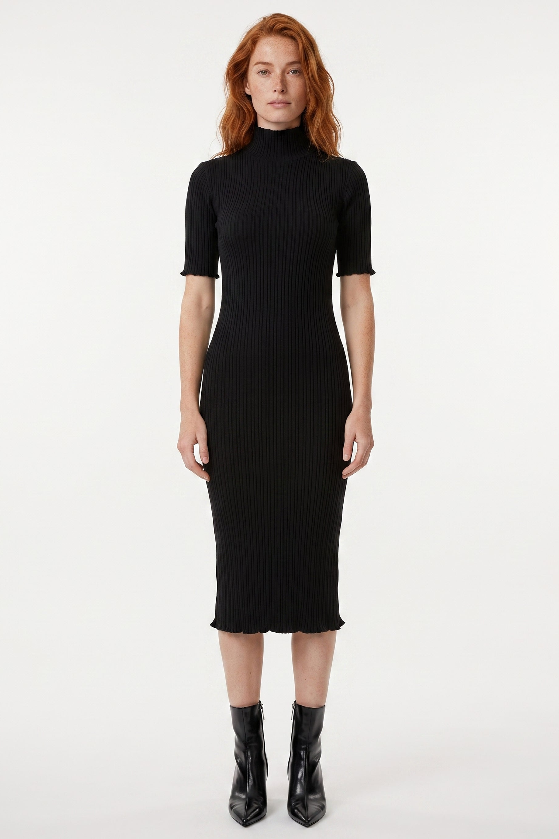 ORGANICATION Damen vegan Kleid Aus Geripptem Strick Schwarz