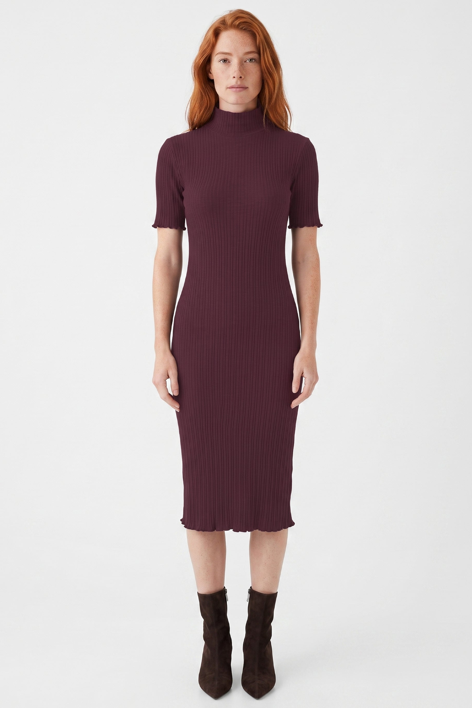 ORGANICATION Damen vegan Kleid Aus Geripptem Strick Dunkelweinrot
