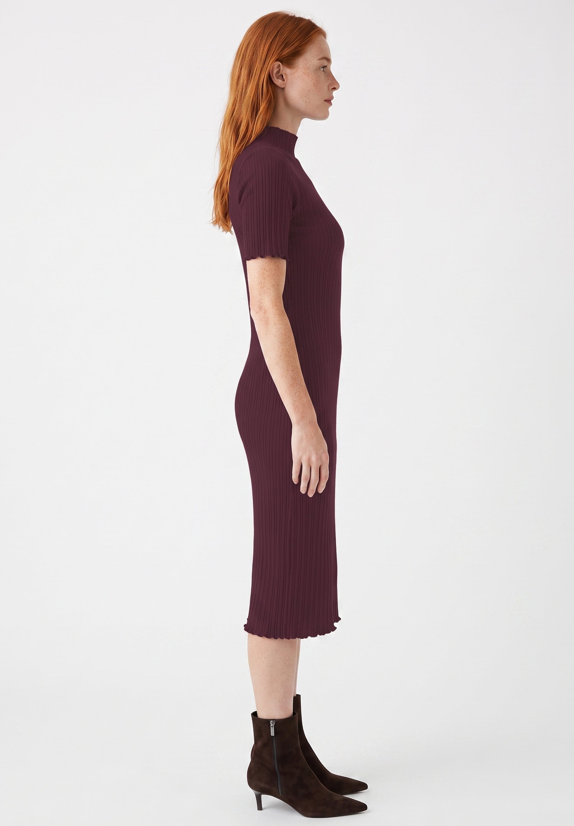 ORGANICATION womens vegan Dress Ribbed Knit Dark Wine