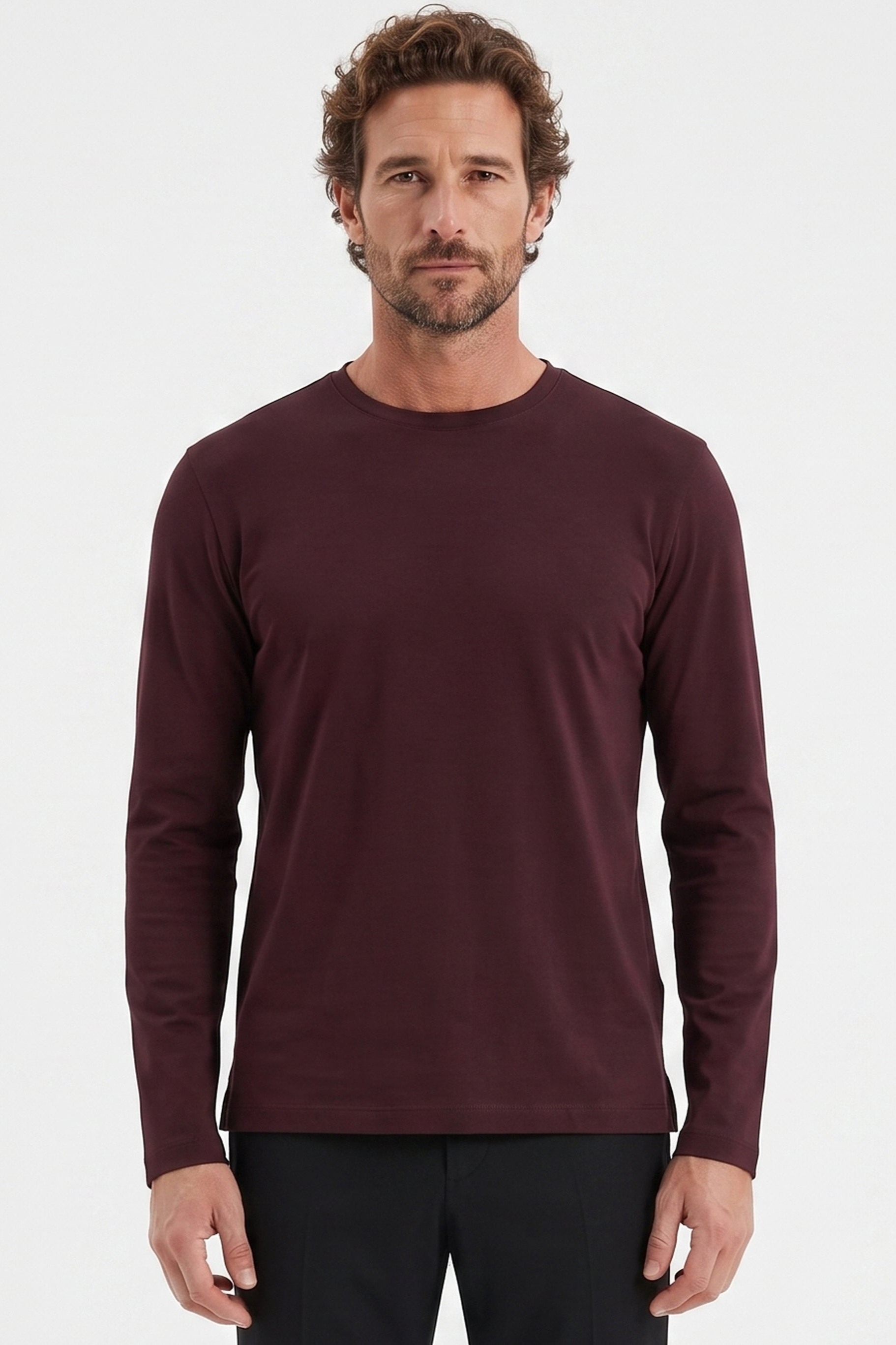 ORGANICATION Herren vegan Langarm-Shirt Aus Interlock-Strick Dunkelweinrot