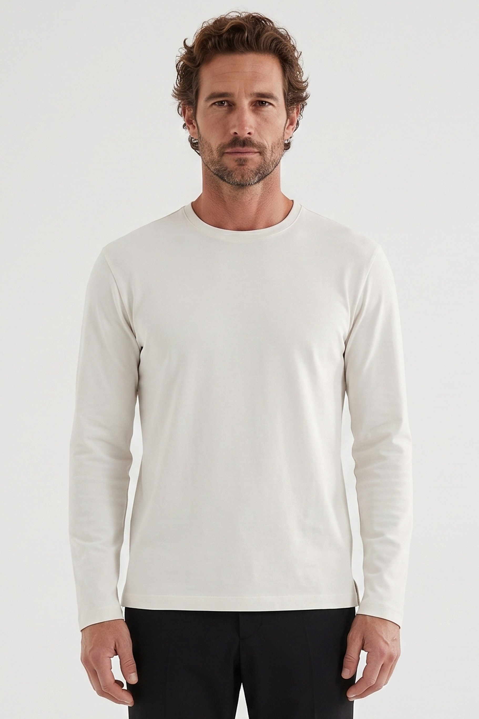 ORGANICATION Herren vegan Langarm-Shirt Aus Interlock-Strick Off-White