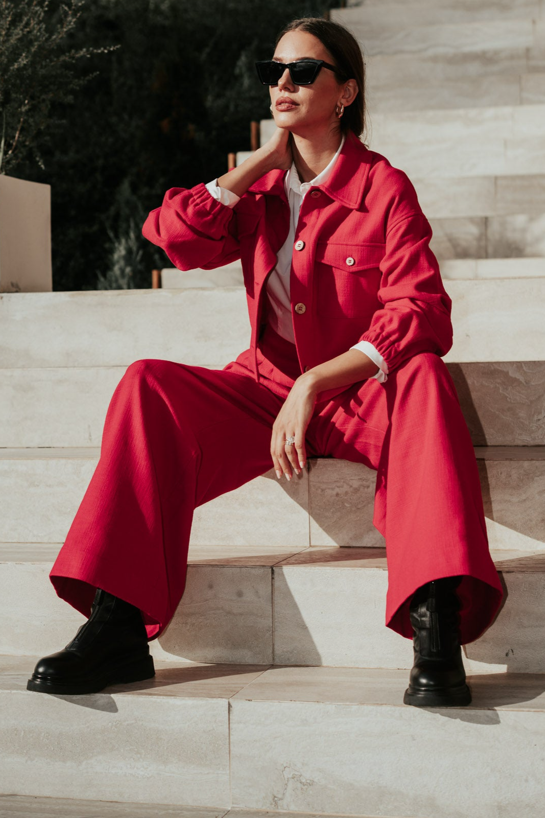 De IONESCU Damen vegan Hose Mit Hoher Taille Von Deva In Fuchsia