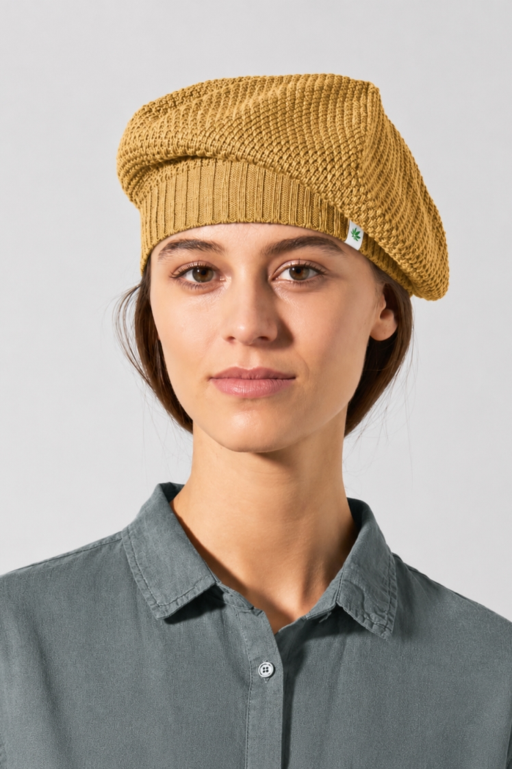 Hempage womens vegan Beret Fine Dijon Yellow