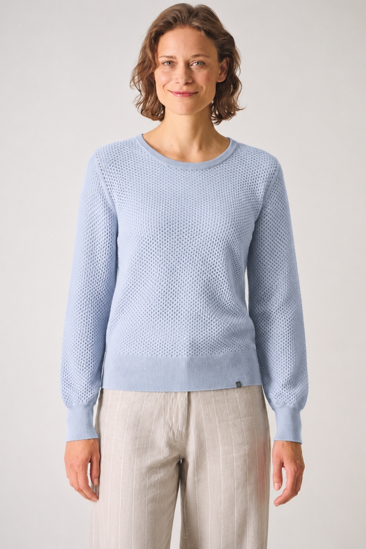 HempAge Damen vegan Pullover Luftiger Lockerer Strick Rauchblau