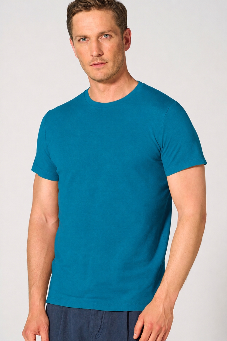 HempAge Herren vegan T-Shirt Slim Fit Azurblau