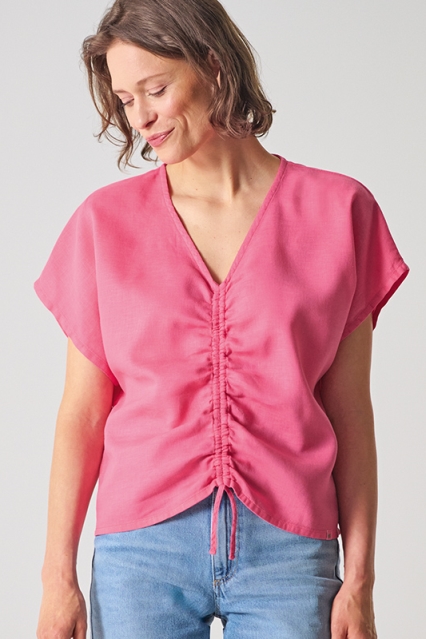 HempAge Damen vegan Sommerbluse Mit Raffungen In Hibiskusrosa