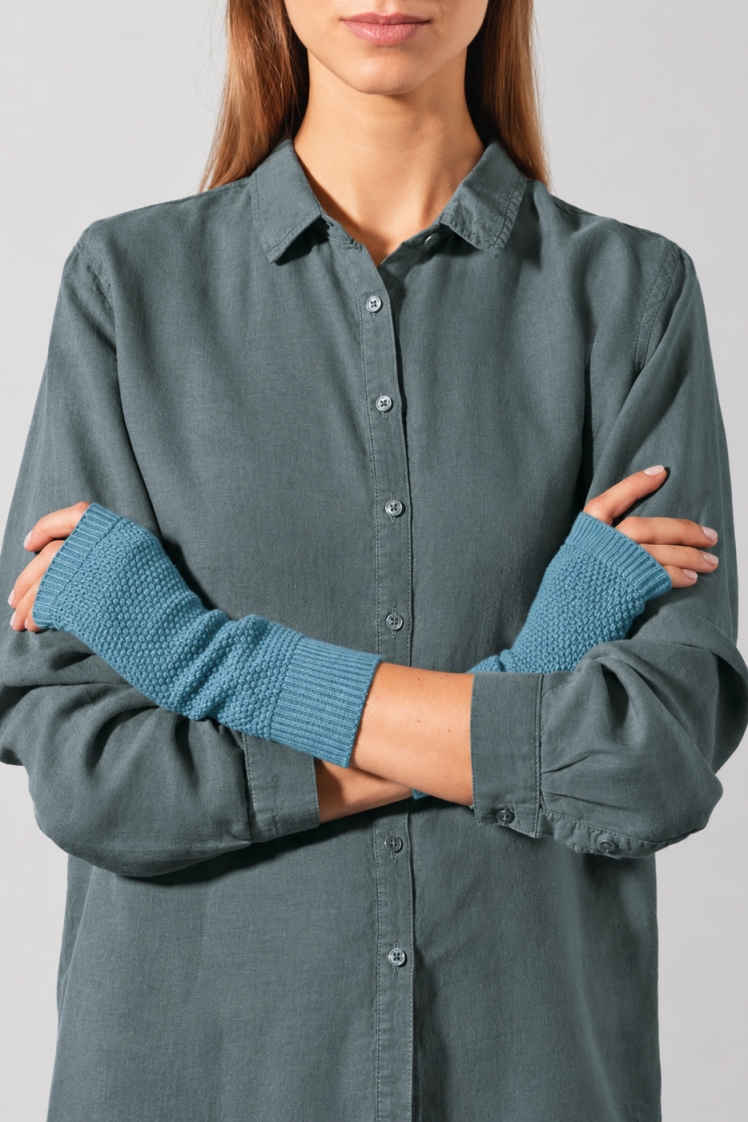 Hempage womens vegan Arm Warmers Wave Blue