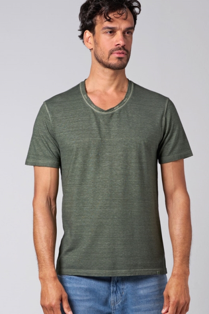 HempAge Herren vegan T-Shirt Mit Hochgekrempeltem V-Ausschnitt Moosgr&Atilde;&frac14;n
