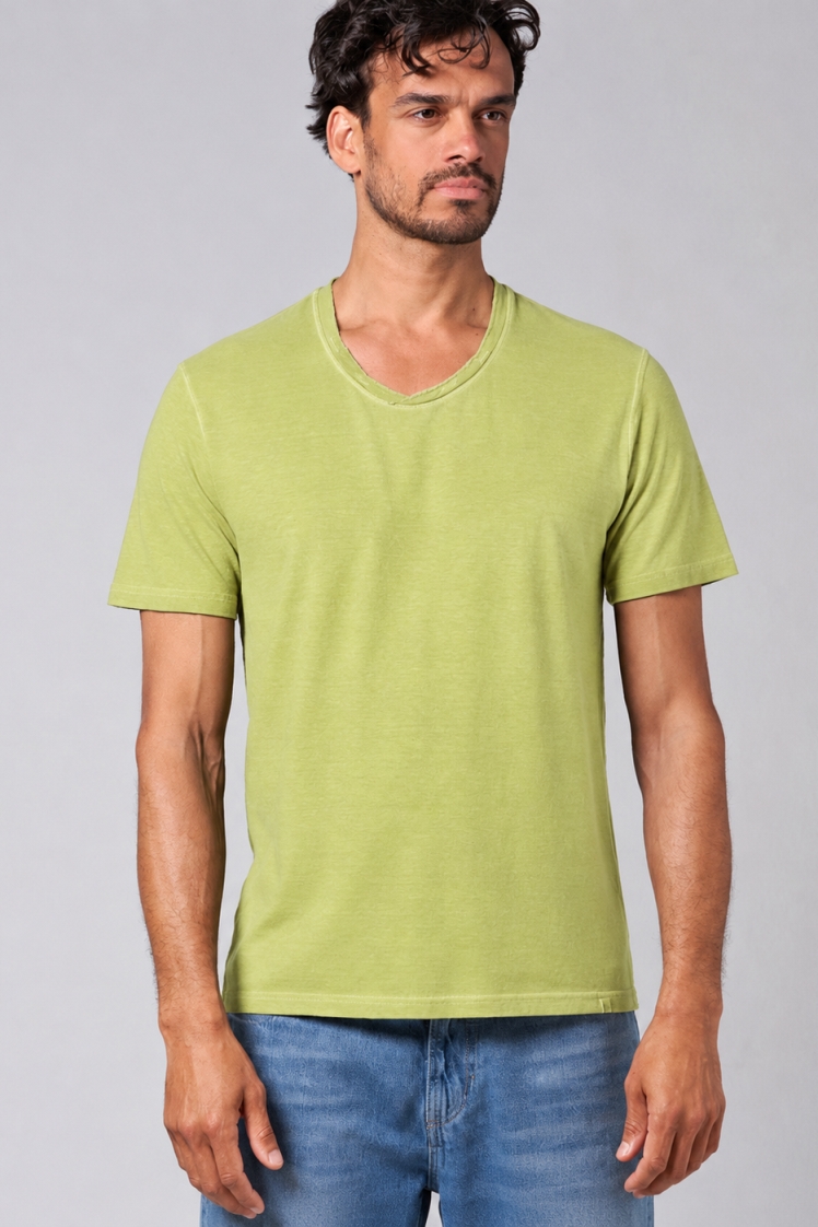HempAge Herren vegan T-Shirt Mit Hochgekrempeltem V-Ausschnitt Bambusgr&Atilde;&frac14;n