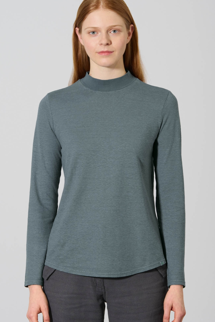 HempAge Damen vegan Top Mit Langen &Atilde;&bdquo;rmeln Und Stehkragen In Titan