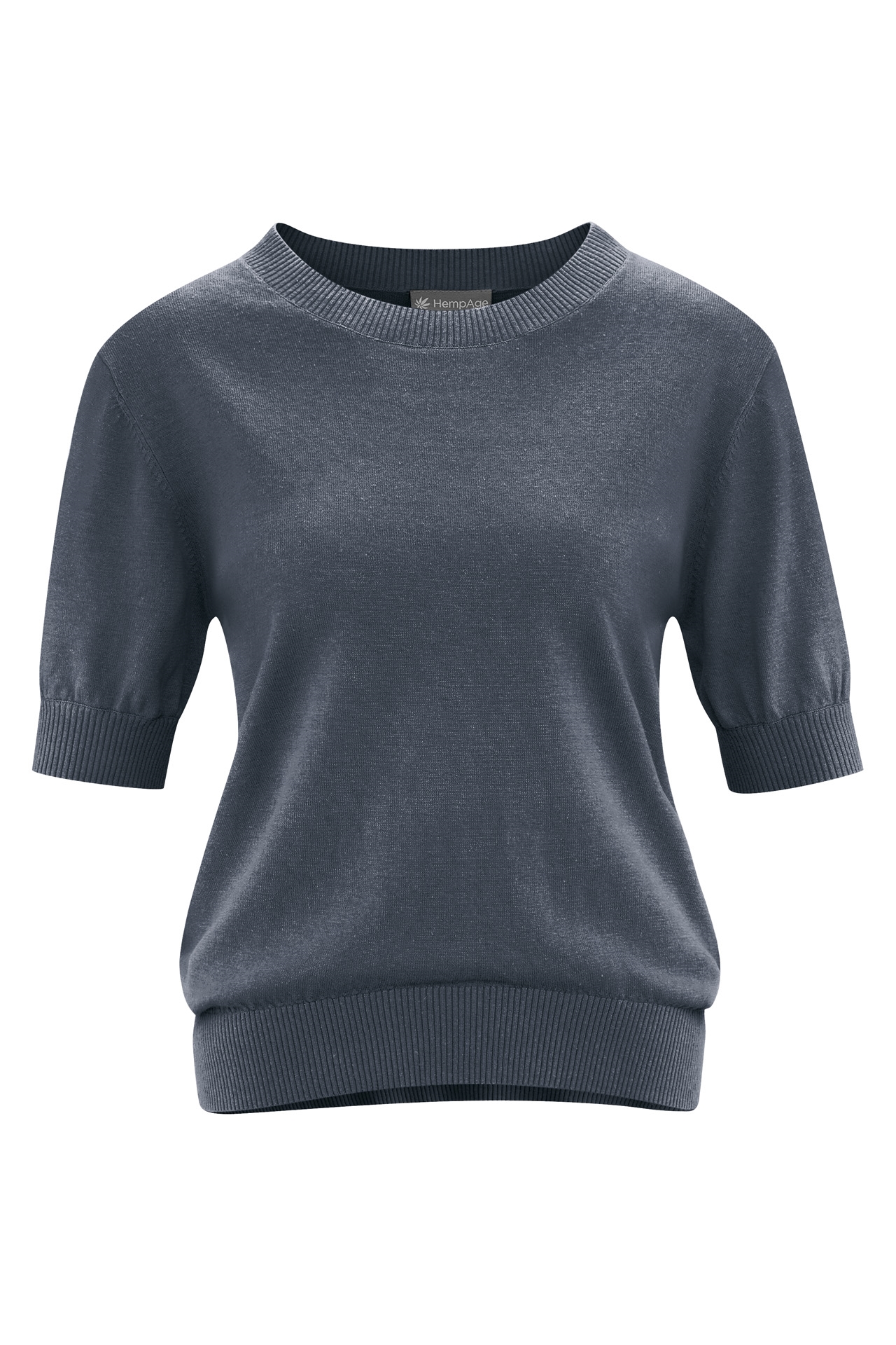 HempAge Damen vegan Kurzarm Strickpulli Dunkelgrau